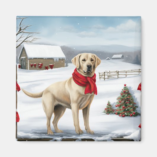Aimant Labrador Retriever dans la neige à Noël (Devant)