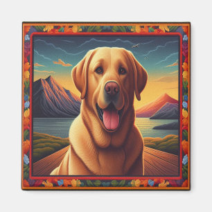 Aimant Labrador Retriever Dog Landcape Floral décoratif