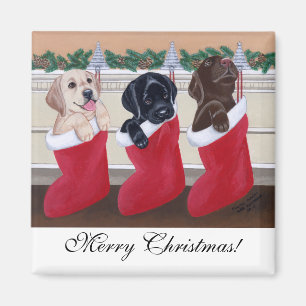 Aimant Labrador Retriever Puppies peinture de Noël