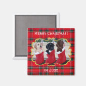 Aimant Labrador Retriever Puppies peinture de Noël (Recto/Verso)