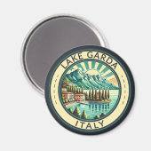 Aimant Lac de Garde Italie Illustration Badge d'Art Voyag (Recto/Verso)
