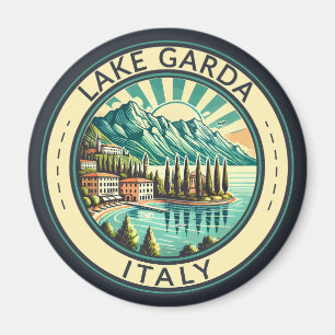 Aimant Lac de Garde Italie Illustration Badge d'Art Voyag