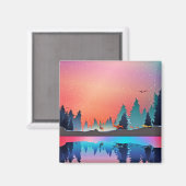 Aimant Lac d'hiver pittoresque avec Cerf (Recto/Verso)