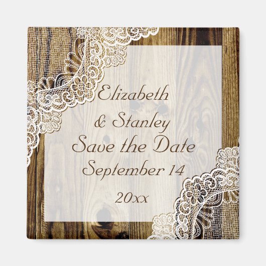 Aimant Lace blanche rustique sur bois pour carte "Save th (Devant)