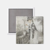 Aimant Lady on a Terrace Tending a Carnation Plante (noir (Recto/Verso)