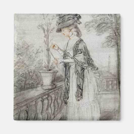 Aimant Lady on a Terrace Tending a Carnation Plante (noir (Devant)