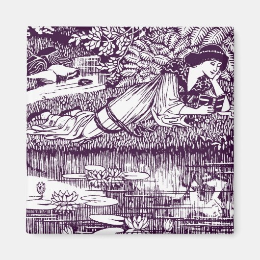 Aimant Lady Reading à côté d'un étang (Devant)