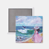 Aimant Lady sur la plage avec du magnéto à baleine à boss (Recto/Verso)