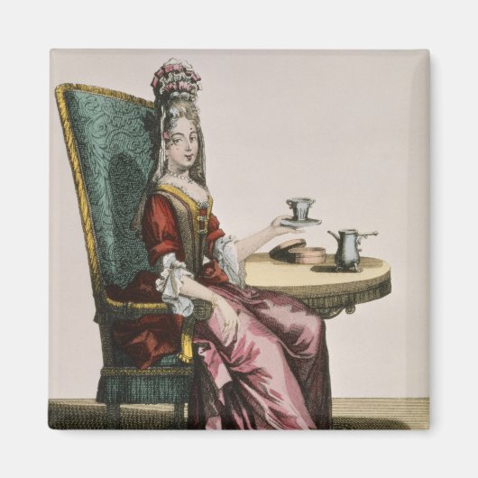 Aimant Lady Taking Coffee, fashion plate, c.1695 (engravi (Devant)
