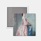 Aimant Lady tenant des fleurs dans son Petticoat (Recto/Verso)