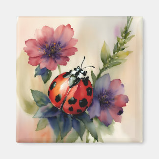 Aimant Ladybug Aquarelle Botanique Floral Art
