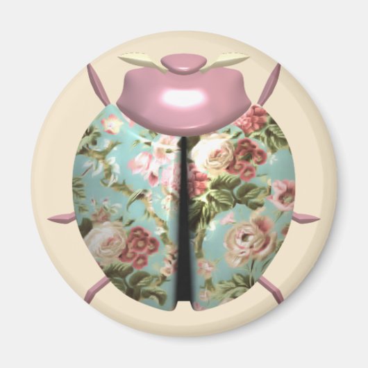Aimant Ladybug chintz floral victorien mignon rose bleu (Devant)