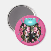 Aimant Ladybug chintz floral victorien rose noir (Recto/Verso)