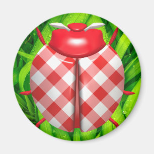 Aimant Ladybug in the grass gingham check cute red