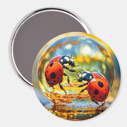 Aimant Ladybugs dans une goutte d'eau (Recto/Verso)