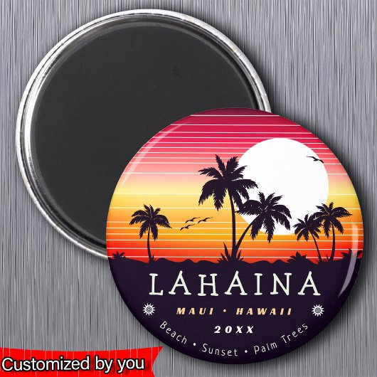 Aimant Lahaina Maui Hawaii Retro Sunset Palm Trees 60s