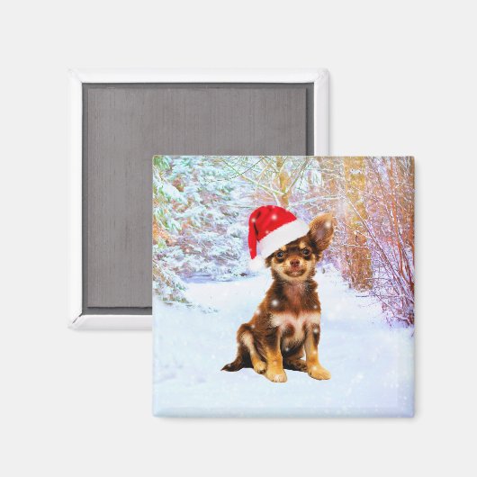 Aimant Laisser neiger Noël Chihuahua Chig (Recto/Verso)