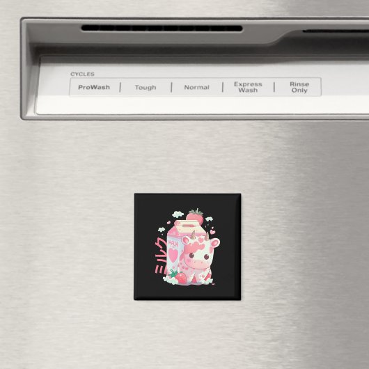 Aimant Lait de fraise Lait de sabot Vache Carton Cute Kaw (In Situ (Lave-vaisselle))