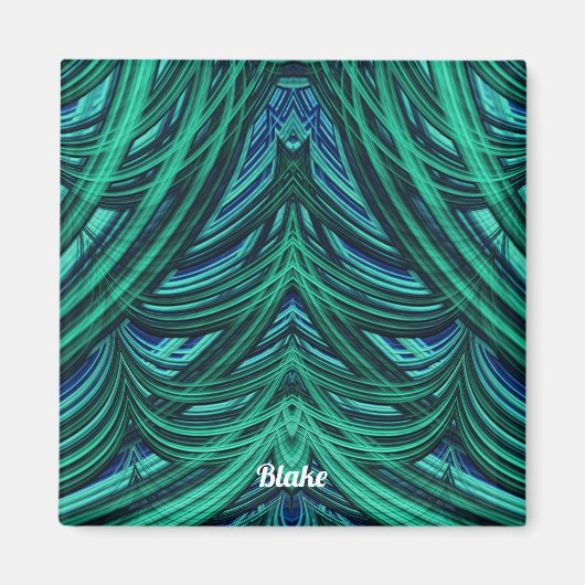 Aimant LAKE ~ 3D Fractage Design bleu vert ~ (Devant)