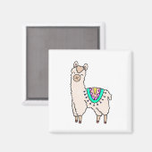 Aimant lama alpaga de dessin animé souriant et heureux (Recto/Verso)