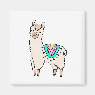 Aimant lama alpaga de dessin animé souriant et heureux