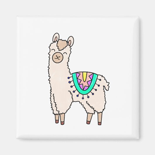 Aimant lama alpaga de dessin animé souriant et heureux (Devant)