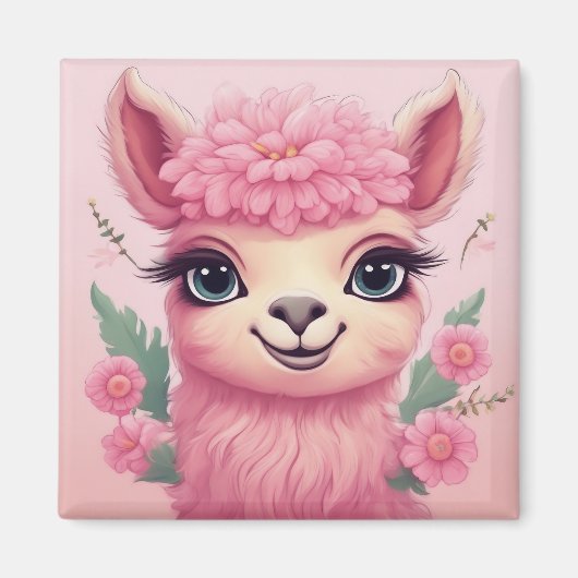 Aimant Lama bébé rose souriant (Devant)