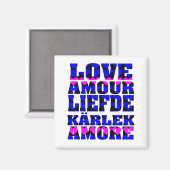 Aimant L'amour dans plusieurs langues Coeurs Bleus Rose (Recto/Verso)