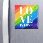 Aimant L'amour est l'amour Gay pride arc-en-ciel<br><div class="desc">Cet aimant Gay pride est décoré avec LOVE IS LOVE en caractères blancs gras sur un arc-en-ciel d'aquarelle arrière - plan de rouge,  orange,  jaune,  vert,  bleu et violet. Aquarelle originale © Michele Davies.</div>