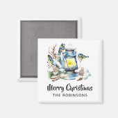 Aimant Lanterne de Noël à l'aquarelle (Recto/Verso)