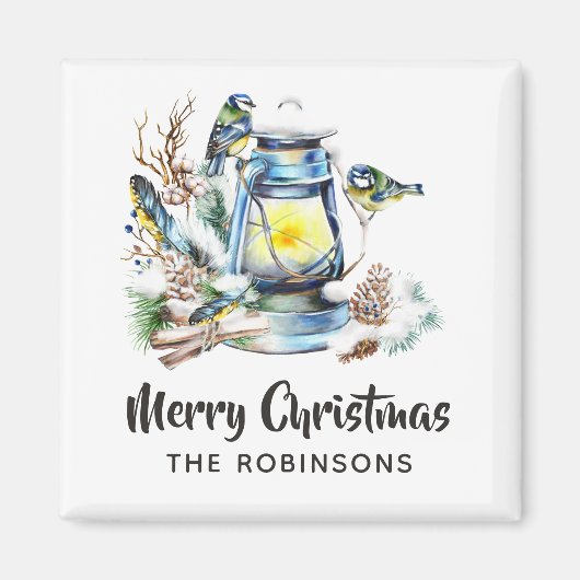 Aimant Lanterne de Noël à l'aquarelle (Devant)