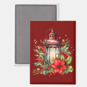 Aimant Lanterne rouge de Noël Poinsettia et pin (Recto/Verso)