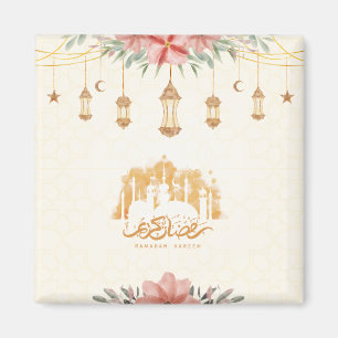 Aimant Lanternes d'aquarelle florale Ramadan Kareem