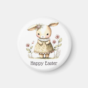 Aimant Lapin aux fleurs roses mignonette de Pâques