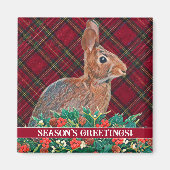 Aimant Lapin avec baies Holly et Plaid personnalisable (Devant)