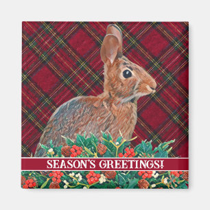 Aimant Lapin avec baies Holly et Plaid personnalisable