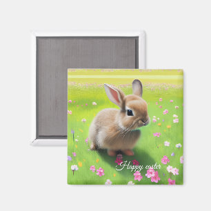 Aimant Lapin bébé mignon dans un pré fleuri  