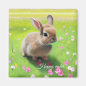 Aimant Lapin bébé mignon dans un pré fleuri   (Devant)