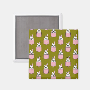 Aimant Lapin blanc à motif de poche rose