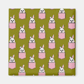 Aimant Lapin blanc à motif de poche rose (Devant)