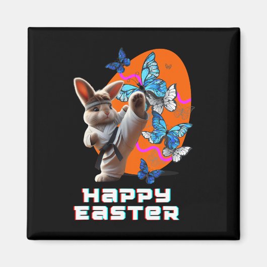 Aimant Lapin de karaté de Pâques  (Devant)