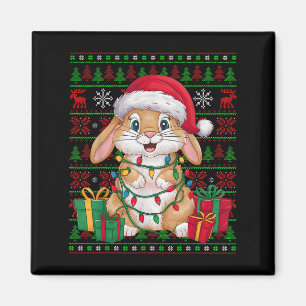 Aimant Lapin de Noël Lumineux Chapeau de Père Noël Laid L