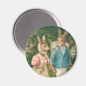 Aimant Lapin de Pâques amoureux Vintage (Recto/Verso)