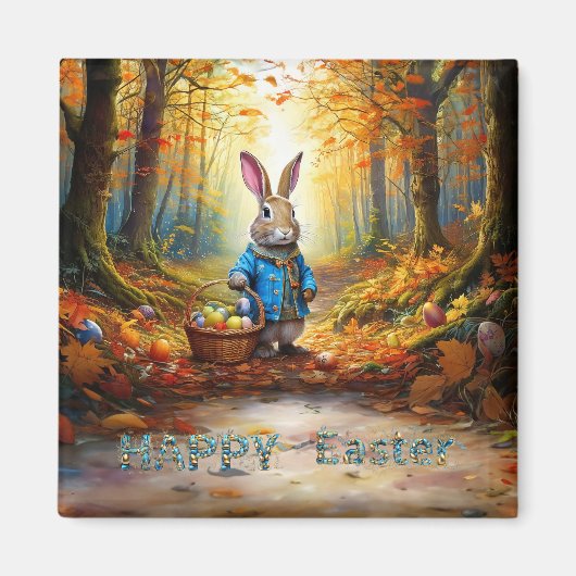 Aimant Lapin de Pâques avec panier d'œufs de Pâques (Devant)
