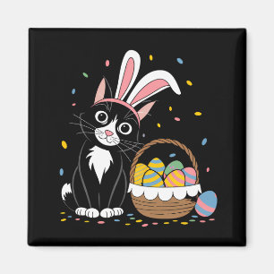 Aimant Lapin de Pâques Chat Noir Smoking Oreilles de Lapi