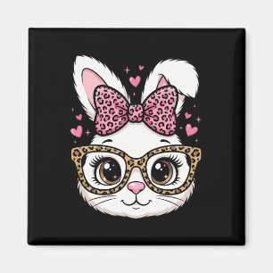 Aimant Lapin de Pâques Mignon Face Léopard Arc Lunettes d