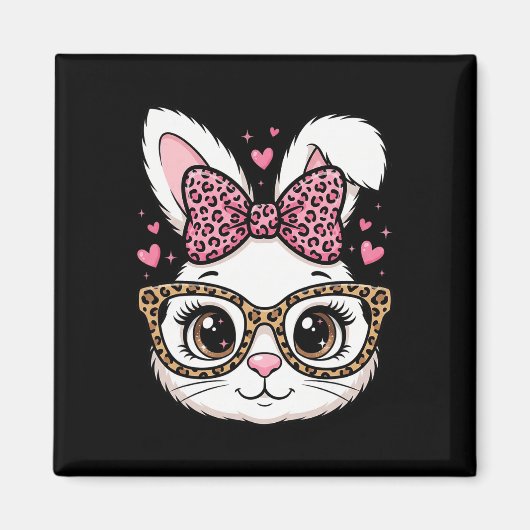 Aimant Lapin de Pâques Mignon Face Léopard Arc Lunettes d (Devant)