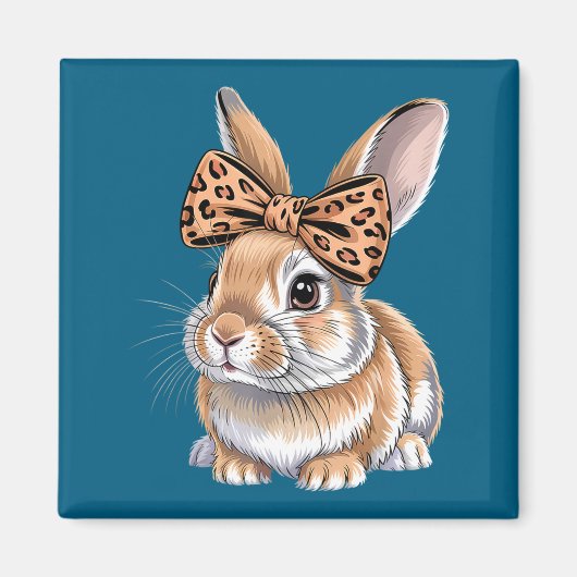 Aimant Lapin de Pâques mignon visage arc léopard lapin fe (Devant)