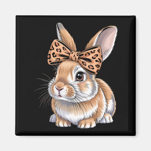 Aimant Lapin de Pâques mignon visage arc léopard lapin fe (Devant)