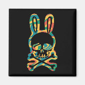Aimant Lapin de Pâques Retro Tie Dye Bunny Ski Cross Bone (Devant)